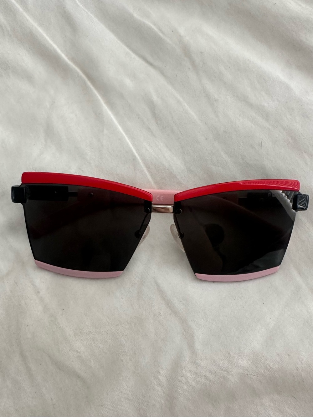 Prada Red and Pink Rimless Shield Sunglasses